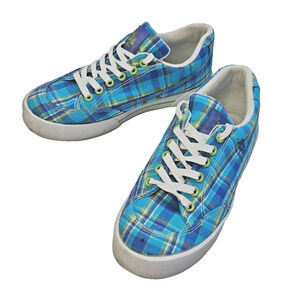 Sneakers Womens 7M Shoe Blue Plaid Lace Up Comfort Casual US POLO Summer